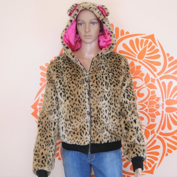 Sourpuss Jackets & Blazers - Sourpuss Leopard Cat Hooded Bomber Jacket L